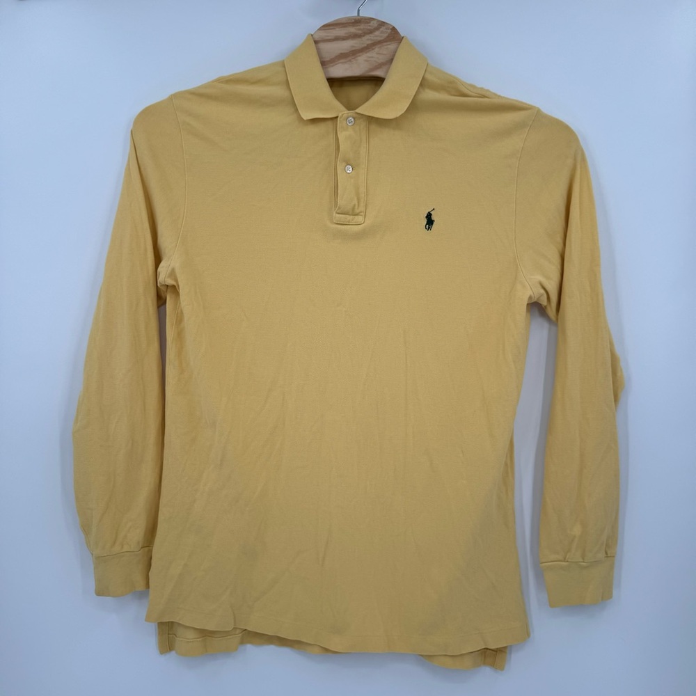 Polo Ralph Lauren Men’s Large Yellow 100% Cotton Long Sleeve Polo Shirt - Picture 2 of 7